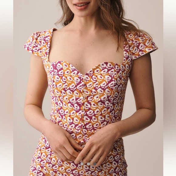 Anthropologie Midi Dress Cicily Fit Flare Sweetheart by Maeve SMALL Floral NEW - Picture 2 of 3